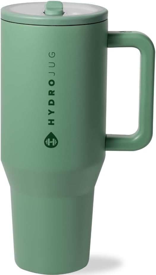 HydroJug Traveler - 32 oz Water Bottle with Handle & Flip Straw - Fits in Cup Holder, Leak Resistant Tumbler-Reusable Insulated Stainless Steel & Rubber Base - Gifts for Women & Men, Sage - Bloomnest
