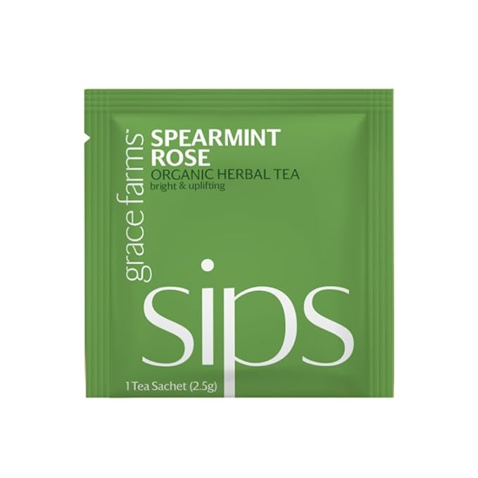 Grace Farms Organic SPEARMINT ROSE Herbal Tea (100 Enveloped Pyramid Sachets w/ String & Tag) | Naturally Sweet, Stress Relieving and Caffeine Free | Organic, Fair Trade and Kosher Certified | Delicious Iced Tea | Gives Back 100% of Profits - Bloomnest