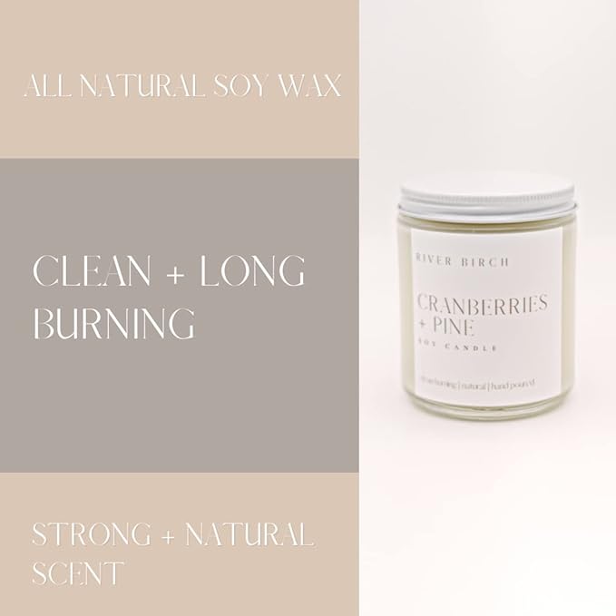 River Birch Candles Cranberries + Pine Scented Candle | Premium, All-Natural, Non-Toxic, Soy Candles | 8.5oz 40 Hr Burn Time | Cozy Relaxing Gifts for Home - Bloomnest