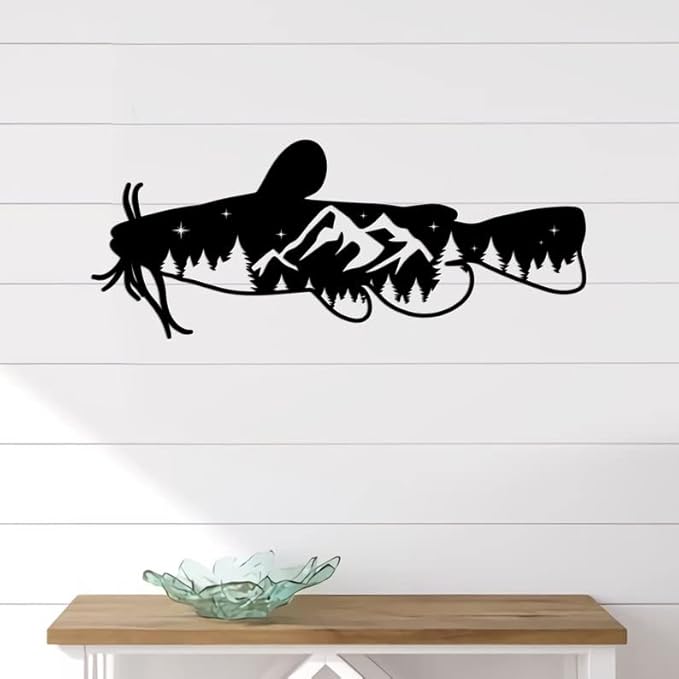 Personalized Neon Sign, Catfish Mountain Metal Wall Art Led Light, Fishing Gifts for Men, Gift for Dad, Fish and Trees Sign, Cabin Lodge Decor, Fisherman Gift - Bloomnest