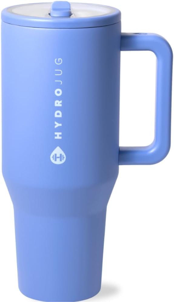 HydroJug Traveler - 40 oz Water Bottle with Handle & Flip Straw - Fits in Cup Holder, Leak Resistant Tumbler-Reusable Insulated Stainless Steel & Rubber Base - Gifts for Women & Men, Light Blue - Bloomnest