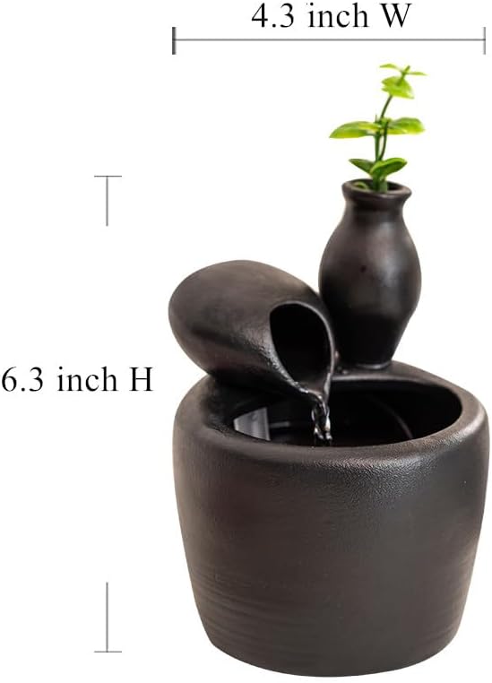 fountain ceramic mini modern design water feature indoor tabletop desktop home decoration office kitchen gift (Black) - Bloomnest