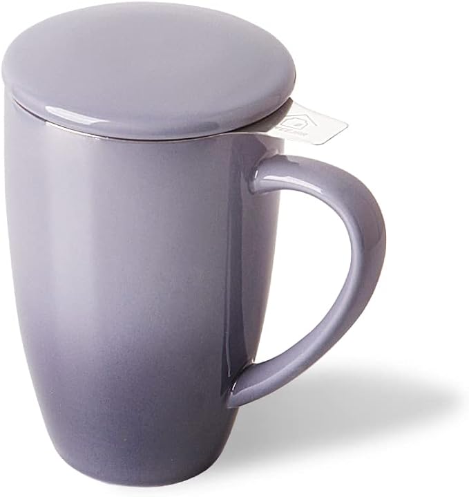 Sweejar Porcelain Tea Infuser Mug with Lid, 16 oz Teacup with Strainers for Loose Leaf Tea, Microwave and Dishwasher Safe Coffee Mug(Gradient Purple) - Bloomnest
