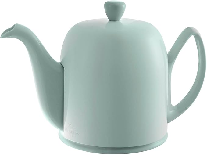 Degrenne Salam Luxury French Tea Pot - Porcelain Teapot with Stainless Steel Cover, Ceramic Tea Kettle for Loose Tea, Removable Infuser, 6 Cup Capacity, 36oz - Monochrome Green Almond - Bloomnest