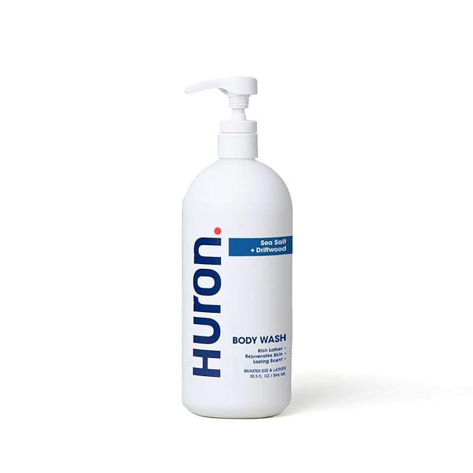 Huron Men’s Moisturizing Body Wash - Made With Coconut Oil, Vitamin E & Witch Hazel - Vegan, Cruelty-Free (30.3 Fl Oz (Pack of 1), Sea Salt) - Bloomnest