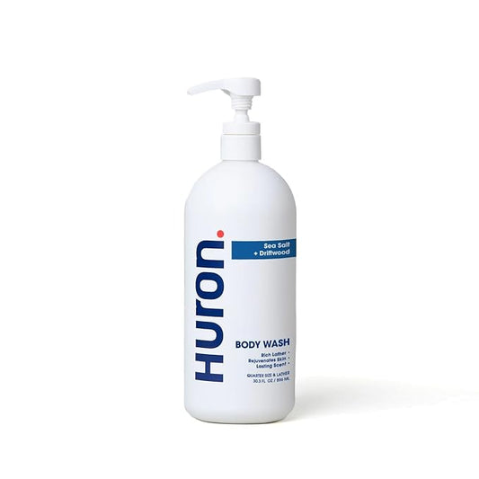 Huron Men’s Moisturizing Body Wash - Made With Coconut Oil, Vitamin E & Witch Hazel - Vegan, Cruelty-Free (30.3 Fl Oz (Pack of 1), Sea Salt) - Bloomnest