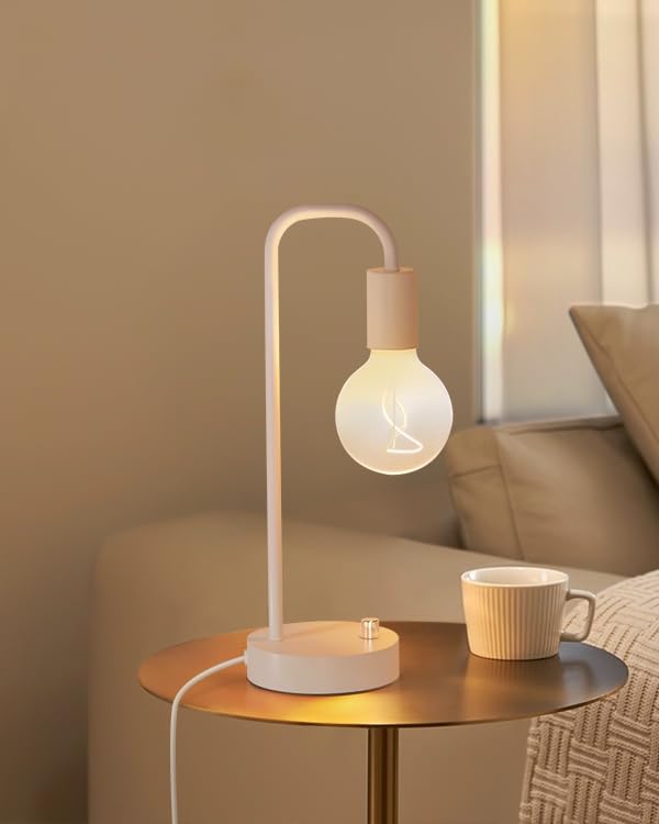 ONEWISH Industrial Small Table Lamp for Bedroom, Fully Dimmable Modern Beside Lamps with 2700K Warm Light Bulb for Kids Reading, White Nightstand Lamps for Living Room, Dorm,Home Office - Bloomnest
