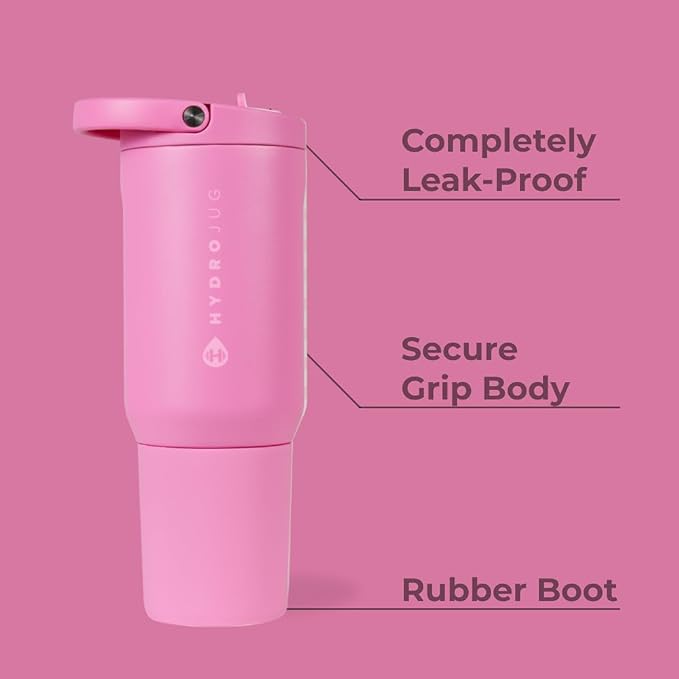 HydroJug Sport - Stainless Steel Tumbler with Straw, Vacuum Insulated, 20oz Leakproof Water Bottle, Ergonomic Design, Reusable, Dishwasher Safe, Rubber Base, Durable for Gym or Outdoors, Taffy