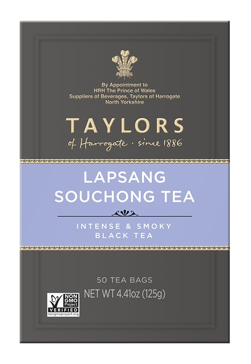 Taylors of Harrogate Lapsang Souchong, Black Tea, Pillow Tea Bags, 50 Count (Pack of 1), Smoky, Rich and Strong, Caffeinated, Enjoy Hot or Iced, 50 Teabags - Bloomnest