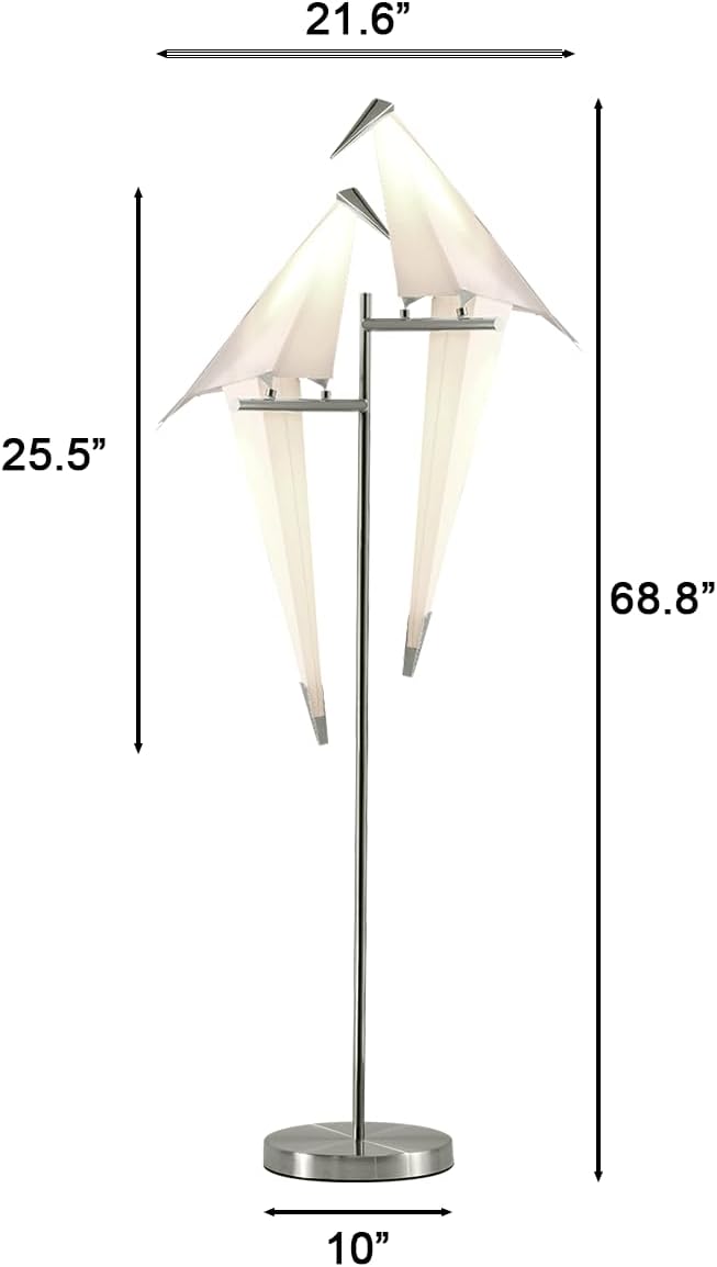 MORE CHANGE 68In Bird Floor Lamp, Modern Origami Bird Lamp, Silver Swinging Crane Pendant Light Fixtures for Living Room Bedroom Dinning Room Office - Bloomnest