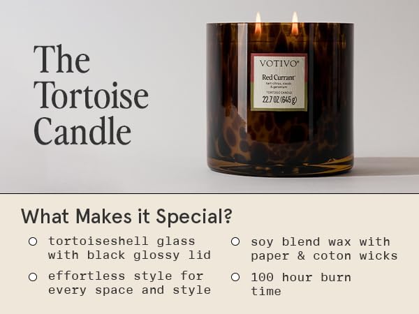 Votivo Red Currant Tortoise Scented Candle | 22.7 oz Soy Wax Blend | Decorative Home Decor Tortoiseshell Pattern | 100 Hour Burn Time - Bloomnest