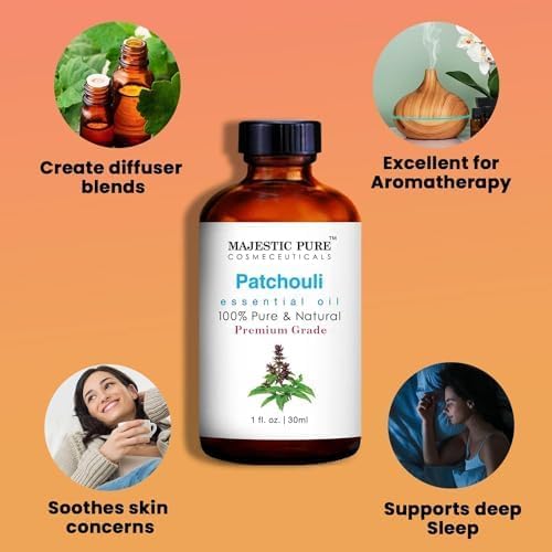 Majestic Pure Patchouli Essential Oil with Glass Dropper - 1 Fl Oz - 100% Pure and Natural Patchouli Oil - Premium Grade Essential Oils for Diffuser, Aromatherapy, Soap and Candle Making - Bloomnest