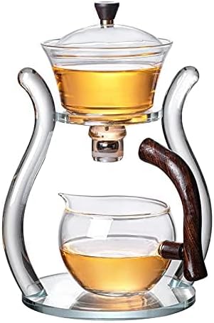 RORA Glass Teapot Set Semi Automatic Drip Rotating with Infuser Lazy Kungfu Tea pot Set (Glass) - Bloomnest