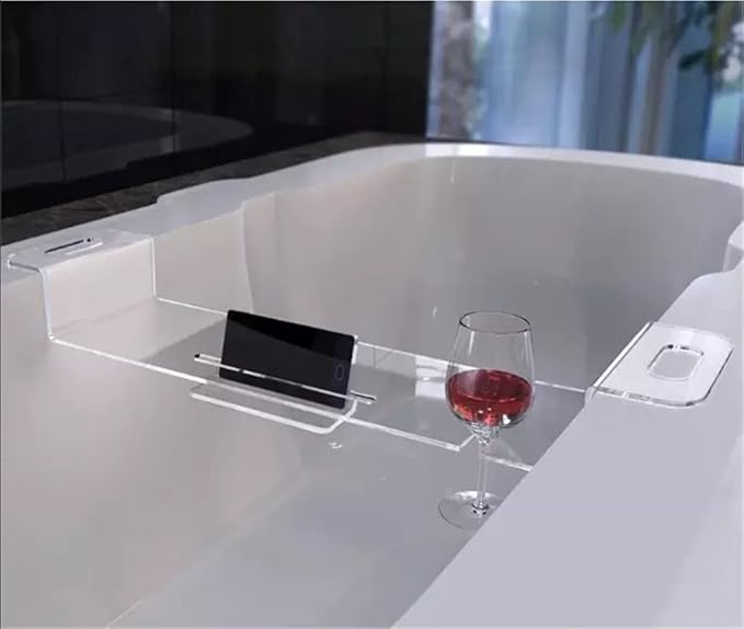 WANLIAN 33inch Luxury Bathtub Caddy for Bathroom - Table Tray with Storage and Organizer (Clear-C) - Bloomnest