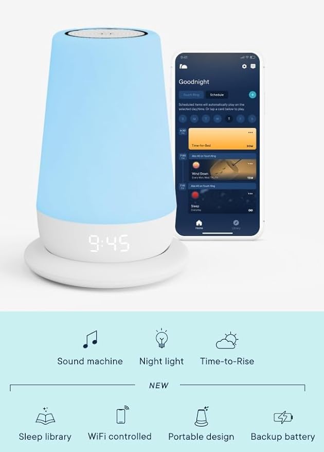 Hatch Rest+ Baby & Kids Sound Machine | 2nd Gen | Child’s Night Light, Alarm Clock, Toddler Sleep Trainer, Time-to-Rise, White Noise, Bedtime Stories, Portable, Backup Battery (with Charging Base) - Bloomnest