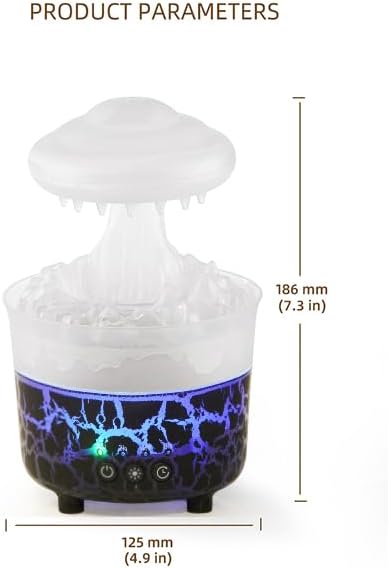 BOHOFAM Aroma Essential Oil Diffuser,Rain Cloud humidifier Simultaneously Water Drip and Air Mist,Rain Diffuser with 4 Hotel Collection Essential Oils for Home,Bedroom,Colorful Light(Black) - Bloomnest