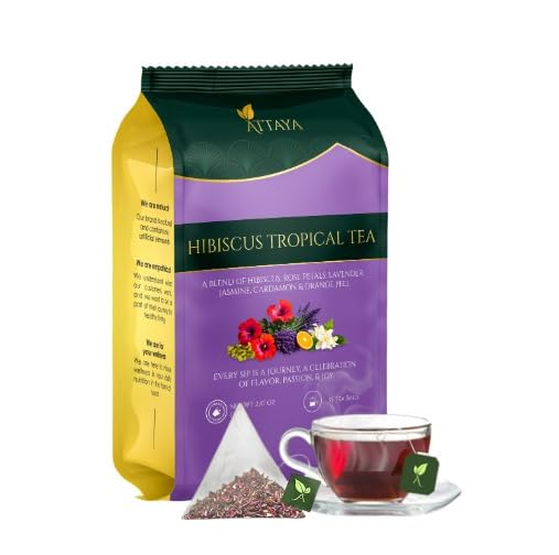 Attaya Hibiscus Tropical Herbal Tea Bags | 6-Herb Blend with Hibiscus, Rose Petals, Cardamom, Orange-peel, Jasmine & Lavender| 100 Caffeine-Free Pyramid Tea bags, Rich in Antioxidants & Vitamin C - Bloomnest