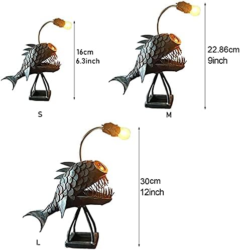CAFELE Rustic USB Angler Fish Night Light, Steampunk Style Table Lamp with Simulation Flame LED Bulbs, Handmade Industrial Creative Decor for Home/Office - Bloomnest