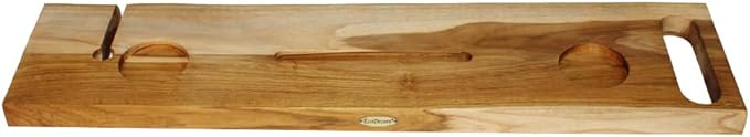EcoDecors Eleganto 36" Live Edge Solid Teak Bath Caddy Tray with Handle, Book & Tablet Holder, Wine Glass Holders, Luxury Bathtub Tray - Bloomnest