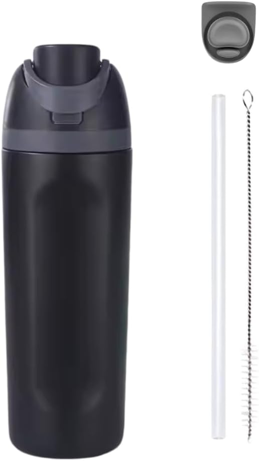 DUTHINGS Insulated Stainless Steel Water Bottle with Straw, 24 oz – Leakproof, BPA-Free Reusable Sports & Travel Bottle with Replacement Straw and Cleaning Brush (Black) Bloomnest