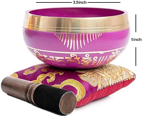 Tibetan Singing Bowl Set - Easy To Play for Beginners - Authentic Handcrafted Mindfulness Meditation Holistic Sound 7 Chakra Healing Gift by Himalayan Bazaar (Orchid) - Bloomnest
