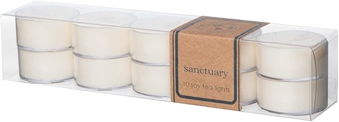 ECO CANDLE CO. Tea Light Candles, Sanctuary, 10-Pack - Scents of Black Orchid, Ginger, Cardamom, Lily, Leather, Amber, & Kyara - Recyclable, 100% Soy Wax, No Lead, Hand Made, .6 oz. Each - Bloomnest
