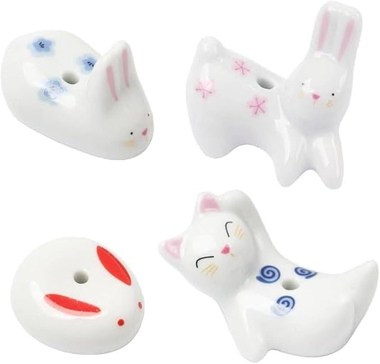 4Pcs Rabbit Cat Ceramic Incense Holder Cute White Animals Incense Sticker Holder Fun Home Decorative Ornaments for Home Room Decoration Yoga Spa Meditation Incense Holders Home Fragrance - Bloomnest