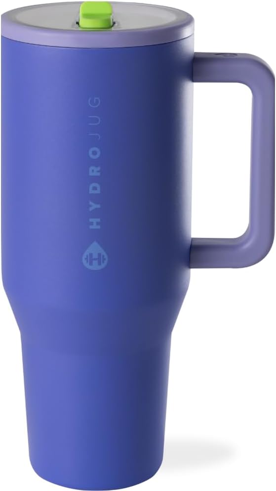 HydroJug Traveler - 40 oz Water Bottle with Handle & Flip Straw - Fits in Cup Holder, Leak Resistant Tumbler-Reusable Insulated Stainless Steel & Rubber Base - Gifts for Women & Men, Lime Rickey - Bloomnest
