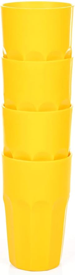 Mintra Home Unbreakable Drinking Cups and Tumblers 4PK - Shatterproof, BPA Free, Reusable, Party Cups, BBQ, Colorful Set, indoors and outdoors (Yellow, Large - 15oz) - Bloomnest