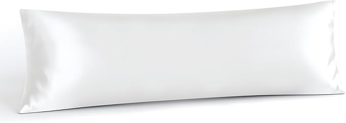 INFIIXSO Body Pillow Cover with Zipper, Luxury Mulberry Silk Body Pillow Case 20x54 Inches, Ultra Smooth and Soft Cooling Long Pillowcase, Gift for Women, Men(White) - Bloomnest