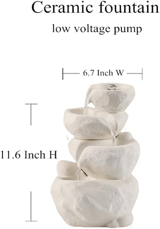 Outdoor Indoor Fountain Tabletop Water Feature Waterfall Home and Garden Decoration (White) - Bloomnest