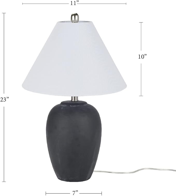 Nourison Home 23" Black Vintage Distressed Ceramic Pot Table Lamp for Bedroom, Living Room, End Table, with White Conical Empire Shade - Bloomnest