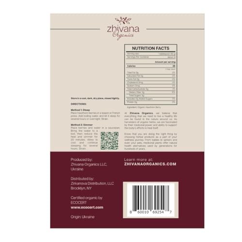Zhivana Organics Organic Hawthorn Berry (8oz.) - Hawthorne Tea for Herbal Teas, Infusions, Tinctures, Culinary Recipes - Bloomnest