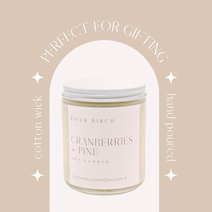 River Birch Candles Cranberries + Pine Scented Candle | Premium, All-Natural, Non-Toxic, Soy Candles | 8.5oz 40 Hr Burn Time | Cozy Relaxing Gifts for Home - Bloomnest