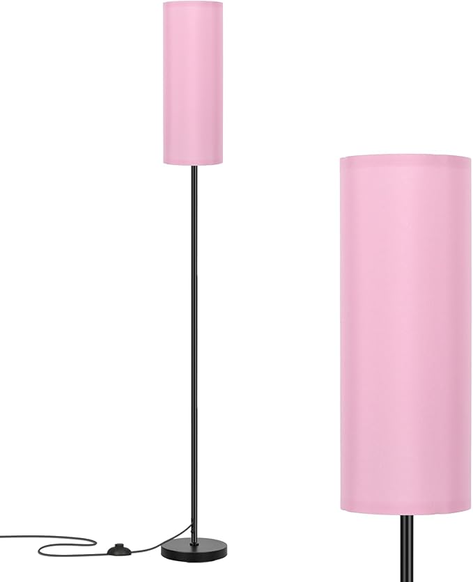 FRIDEKO HOME Floor Lamp with Pink Shade, Simple Design with Foot Pedal Switch, Small Tall Lamps for Living Room Bedroom Office, Corner Floor Stand Light with Black Pole Lamp (No Bulb/No Remote) - Bloomnest