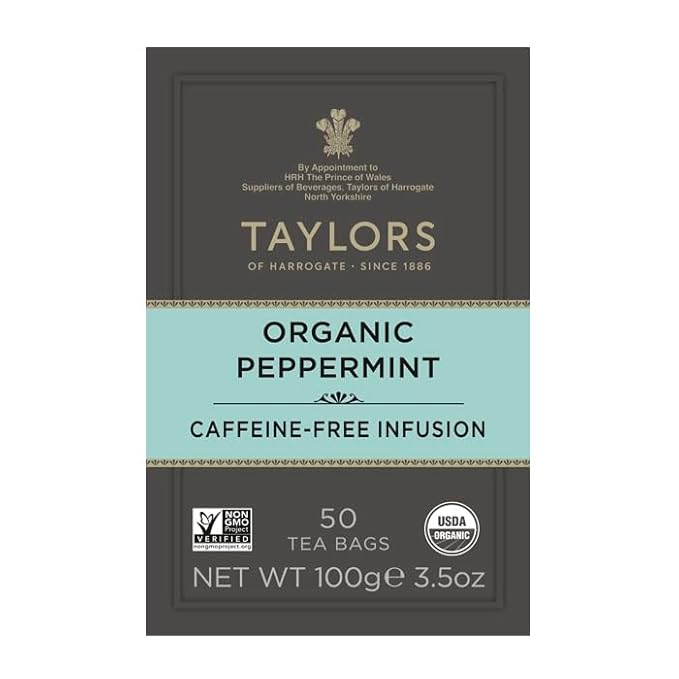 Taylors of Harrogate Organic Peppermint, Herbal Tea, Pillow Tea Bags, 50 Count (Pack of 6), Clean, Pure and Refreshing, Caffeine-Free, Enjoy Hot or Iced, 300 Teabags Total - Bloomnest