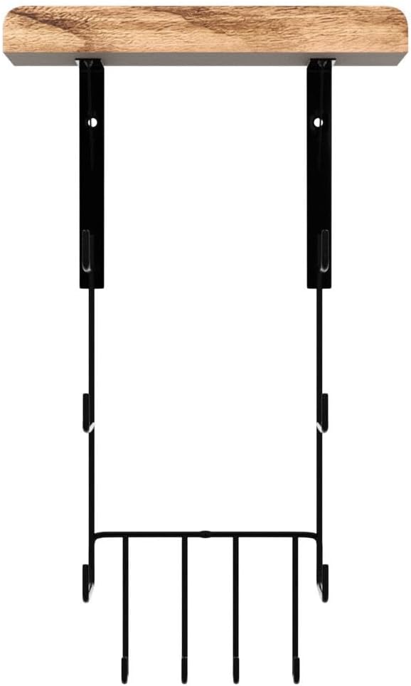 2 PACK Yoga Mat Holder Wall Mount Yoga Mat Storage Shelf Rack Home Gym Accessories with Wood Floating Shelves and 4 Hooks for Hanging Foam Roller and Resistance Bands Home Gym Carbonized Black