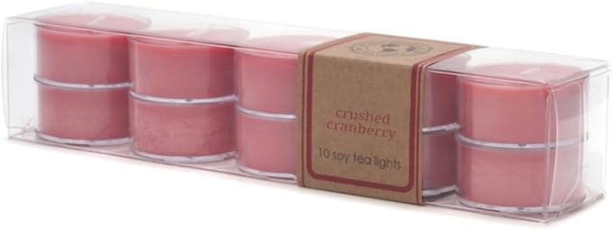 ECO CANDLE CO. Tea Light Candles, Crushed Cranberry, 10-Pack - Scents of Fresh Cranberries, Apples, Citrus, Clove & Cinnamon - Recyclable, 100% Soy Wax, No Lead, Kraft Paper Label & Lid, Hand Poured - Bloomnest