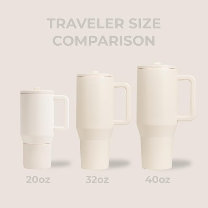 HydroJug Traveler - 32 oz Water Bottle with Handle & Flip Straw - Fits in Cup Holder, Leak Resistant Tumbler-Reusable Insulated Stainless Steel & Rubber Base - Gifts for Women & Men, Cream - Bloomnest