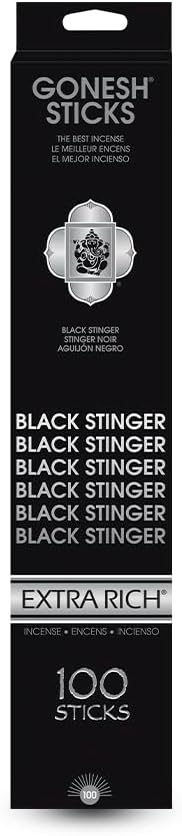 Gonesh - Extra Rich Incense Sticks - Non-Toxic 10” Slow Burn Aromatic Sticks - Black Stinger - 100 Count Gonesh