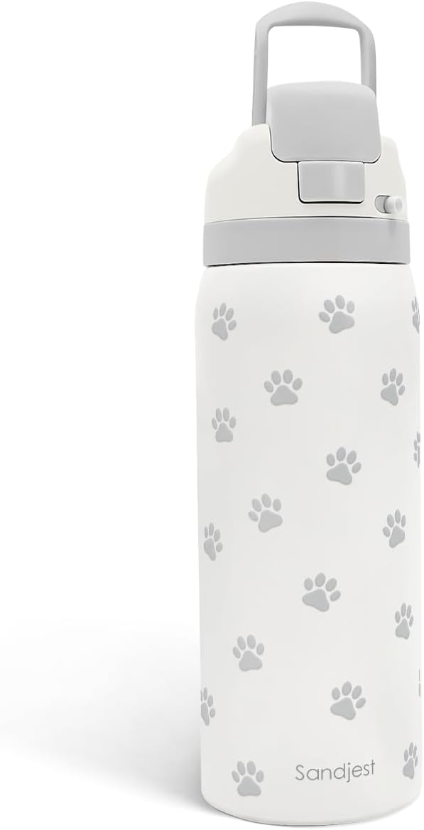 Paw Print Insulated Stainless Steel Water Bottle with Straw for Sports and Travel, 32oz, Gifts for Dog Cat Mom Women Girls Friends Teens Birthday Christmas - Bloomnest