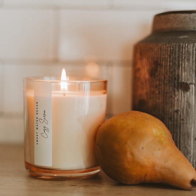 Sweet Water Decor Cozy Season Candle, 12oz Sandstone Glass Jar, Autumn Scented Notes of Woods, Spice, & Citrus, 50+ Hour Burn Time, Non-Toxic Soy Wax Blend, Poured in The USA, Cotton Wick - Bloomnest