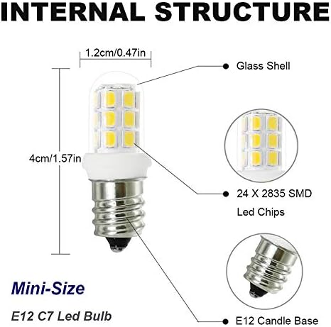 E12 Led Bulbs Replacement for 15W Himalayan Salt Lamps, Night Light Bulbs,C7 Candelabra Led Light Bulb Replacement White 6000K 2-Pack - Bloomnest