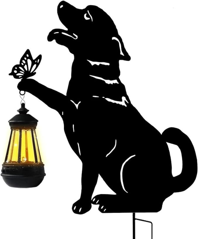 Solar-Powered Black Dog Garden Decor Stakes - Metal Silhouette Figurine for Outdoor Yard, Lawn, and Patio Decoration - Bloomnest