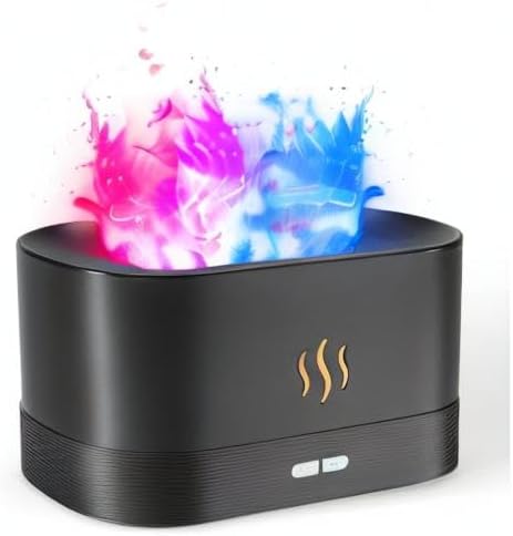 Colorful Flame Air Aroma Diffuser Humidifier, Upgraded 7 Flame Colors Noiseless Essential Oil Diffuser for Home,Office,Yoga with Auto-Off Protection 180mL (8Hours Black) - Bloomnest