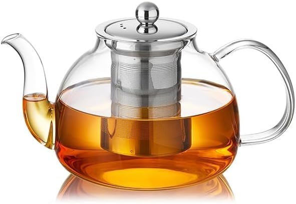 40OZ (1200ML) Glass Teapot with Infuser Stovetop Safe, Clear Glass Tea Pot Kettle, Borosilicate Tea Pot with Infusers Filter for Loose Tea, Tea Kettle Dishwasher Safe - Bloomnest