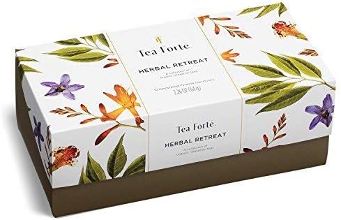 Tea Forte Herbal Retreat Premium Tea Presentation Box Tea Gift Sampler, 20 Count, 2 of Each Variety Individually Wrapped Handcrafted Pyramid Infuser Bags - Bloomnest