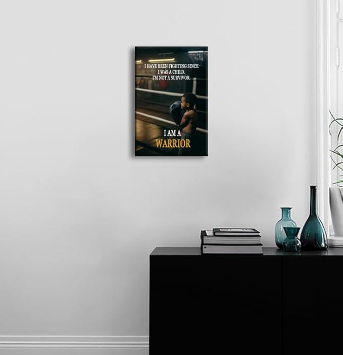Inspirational Boxing Poster "I Am A Warrior" Quote Martial Arts Motivation Gym Wall Art for Fighter Spirit Motivational Wall Decor for Boxing Gym Sports Room Home Bedroom Framed [12" W X 18" H] - Bloomnest