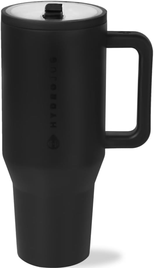 HydroJug Traveler - 32 oz Water Bottle with Handle & Flip Straw - Fits in Cup Holder, Leak Resistant Tumbler-Reusable Insulated Stainless Steel & Rubber Base - Gifts for Women & Men, Black - Bloomnest
