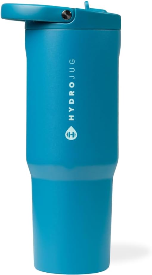 HydroJug Sport - Stainless Steel Tumbler with Straw, Vacuum Insulated, 32oz Leakproof Water Bottle, Ergonomic Design, Reusable, Dishwasher Safe, Rubber Base, Durable for Gym or Outdoors, Glacier - Bloomnest